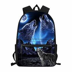 NETILGEN Rucksack für Kinder, Jungen, Mädchen, Schulbuchtasche, Teenager, personalisierbar, Rucksack zum Schulanfang, Blauer, heulender Wolf, Einheitsgröße von NETILGEN