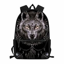 NETILGEN Rucksack für Kinder, Jungen, Mädchen, Schulbuchtasche, Teenager, personalisierbar, Rucksack zum Schulanfang, Halskette Wolfskopf, Einheitsgröße von NETILGEN