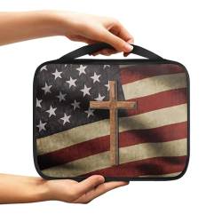 NETILGEN Tragetasche für Kirche, Reißverschluss, Bibelabdeckung, Tragetasche, Polyester, Bibelbuchhülle, Reisetasche, Dokumententasche, Geschenk für Frauen und Mädchen, Kreuz-amerikanische Flagge von NETILGEN