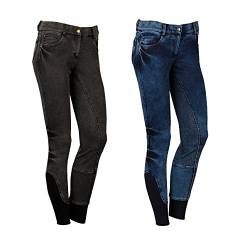 NETPROSHOP Damen Jeans Reithose Nova Denim Baumwolle Silikon Vollbesatz, Gr. 34-46, Damengroesse:40, Farbe:Schwarz von NETPROSHOP