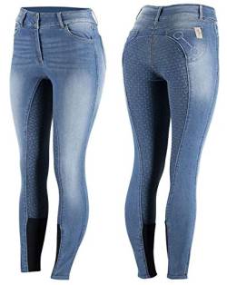 NETPROSHOP Jeans Reithose Kari Damen High Waist mit Stickerei u. Silikon-Vollbesatz Gr.34-44, Damengroesse:38, Farbe:Jeansblau von NETPROSHOP