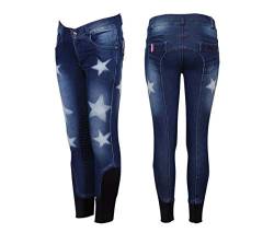 NETPROSHOP Jeans Reithose Kinder mit Sternenmuster und Silikon-Kniebesatz Stretch Blau Größe 104-126, Kindergroesse:116, Farbe:Blau von NETPROSHOP