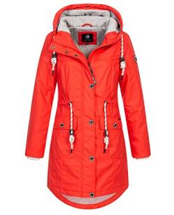 NEW VIEW Damen Regenjacke wasserabweisender Parka Annika Long mit Kapuze Rot (Bittersweet) L von NEW VIEW