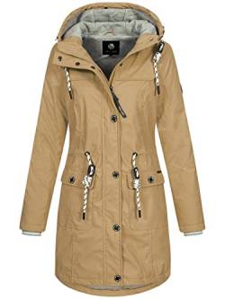 NEW VIEW Damen Regenjacke wasserabweisender Parka Annika Long mit Kapuze beige (peanut beige) XL von NEW VIEW