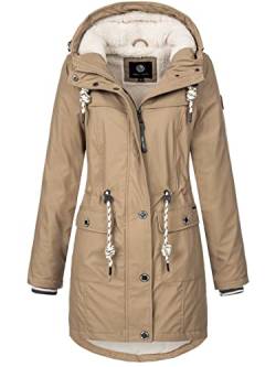 NEW VIEW Damen Regenjacke wasserabweisender Parka Regenmantel mit Kapuze beige (peanut beige) XL von NEW VIEW