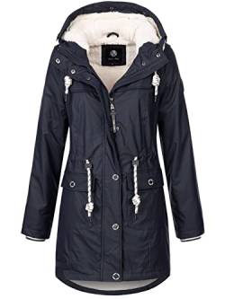 NEW VIEW Damen Regenjacke wasserabweisender Parka Regenmantel mit Kapuze navy (night sky) M von NEW VIEW