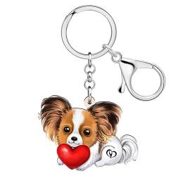 NEWEI Acryl Hund Schlüsselanhänger Zubehör Cute Pet Puppy Schlüsselring Für Damen Mädchen Hundeliebhaber Geldbörse Auto Geschenke (Papillon A) von NEWEI