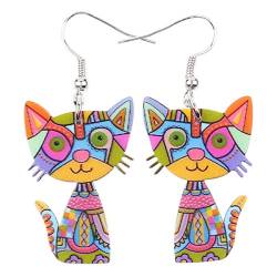 NEWEI Acryl Katzen Ohrringe Cute Katze Schmuck Für Damen Mädchen Frauen Charms Katzen Geschenke (Regenbogen) von NEWEI