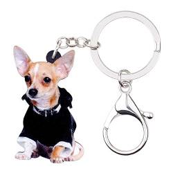 NEWEI Acryl Süß Anime Chihuahua Hund Schlüsselanhänger Haustier Tier Ringe für Frauen Mädchen Damen Geldbörse Auto Charms (Schwarz) von NEWEI