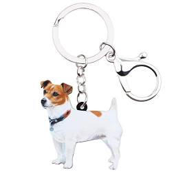 NEWEI Acryl Süß Jack Russell Terrier Hund Schlüsselanhänger Ringe Tierschmuck für Frauen Mädchen Tasche Auto Charms (Weiß) von NEWEI