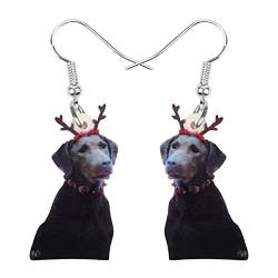 NEWEI Acryl Süße Labrador Retriever Hund Gefahr Ohrringe Tropfen Tier Schmuck Für Frauen Mädchen Geschenk Charm Zubehör (Weihnachts Stil) von NEWEI