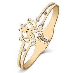 NEWEI Cute Delfin Armband Edelstahl Octopus Whale Manschette Armband Armreif 18Kk Gold Meer Tiere Schmuck Charms Zubehör Geschenke für Damen Mädchen (Gold-Oktopus) von NEWEI