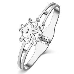 NEWEI Cute Delfin Armband Edelstahl Octopus Whale Manschette Armband Armreif 18Kk Gold Meer Tiere Schmuck Charms Zubehör Geschenke für Damen Mädchen (Silberner Oktopus) von NEWEI