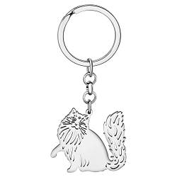 NEWEI Cute Katze Geschenke Edelstahl Katze Schlüsselanhänger Schlüsselring für Damen Frauen Mädchen Geldbörse Autoschlüssel Charms (Ragdoll-Katze versilbert) von NEWEI