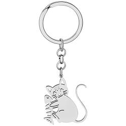 NEWEI Cute Katze Geschenke Edelstahl Katze Schlüsselanhänger Schlüsselring für Damen Frauen Mädchen Geldbörse Autoschlüssel Charms (Schatten) von NEWEI