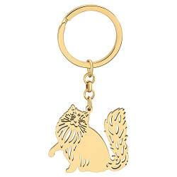 NEWEI Cute Katze Geschenke Edelstahl Katze Schlüsselanhänger Schlüsselring für Damen Frauen Mädchen Geldbörse Autoschlüssel Charms (Vergoldete Ragdoll Katze) von NEWEI