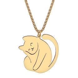 NEWEI Cute Katze Halskette Anhänger 18K Gold Plattiert Edelstahl Mode Haustier Tiere Schmuck Geschenke für Damen Mädchen (Katze Gold E) von NEWEI