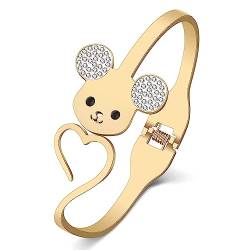 NEWEI Cute Ratte Manschette Armreif Armband Edelstahl 18k Gold Mäuse Armbänder Tiere Zubehör Charms für Damen Mädchen Ratte Liebhaber (18k Vergoldet) von NEWEI