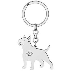 NEWEI Edelstahl Hund Schlüsselanhänger Cute Pet Hund Schlüsselanhänger für Frauen Mädchen Geldbörse Autoschlüssel Charms (Graphit Bull Terrier #2) von NEWEI