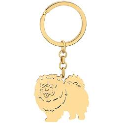 NEWEI Edelstahl Hund Schlüsselanhänger Cute Pet Hund Schlüsselanhänger für Frauen Mädchen Geldbörse Autoschlüssel Charms (Vergoldeter Chow Chow) von NEWEI