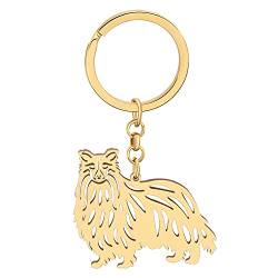 NEWEI Edelstahl Hund Schlüsselanhänger Cute Pet Hund Schlüsselanhänger für Frauen Mädchen Geldbörse Autoschlüssel Charms (Vergoldeter Rough Collie) von NEWEI