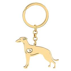 NEWEI Edelstahl Hund Schlüsselanhänger Cute Pet Hund Schlüsselanhänger für Frauen Mädchen Geldbörse Autoschlüssel Charms (Vergoldeter Whippet) von NEWEI