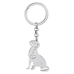 NEWEI Edelstahl Hund Schlüsselanhänger Cute Pet Hund Schlüsselanhänger für Frauen Mädchen Geldbörse Autoschlüssel Charms (Versilberter Labrador) von NEWEI