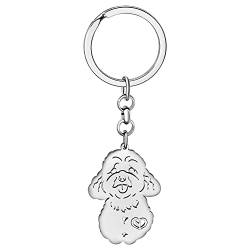 NEWEI Edelstahl Hund Schlüsselanhänger Cute Pet Hund Schlüsselanhänger für Frauen Mädchen Geldbörse Autoschlüssel Charms (Versilberter Pudel) von NEWEI