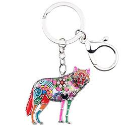 NEWEI Emaille Cute Wolf Schlüsselanhänger Schlüsselringe für Damen Mädchen Wölfe Taschenanhänger Tasche Geldbörse Charme (Floral) von NEWEI