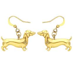 NEWEI Emaille Dackel Geschenke Cute Dackel Hund Ohrringe Dangle Tier Schmuck Für Damen Mädchen Hundebesitzer Charms (Gold) von NEWEI