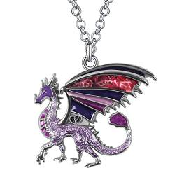 NEWEI Emaille Drachen Halskette Anhänger 20 Zoll Kette für Frauen Mädchen Drachen Schmuck Geschenke Charme (Cherry) von NEWEI