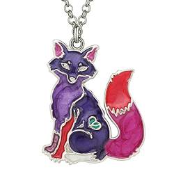 NEWEI Emaille Fuchs Halskette Adorable Fuchs Geschenke Schmuck Für Damen Mädchen Verstellbare Kette Anhänger Glückssymbol (Violett) von NEWEI