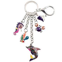 NEWEI Emaille Schlüsselanhänger Delfin Anhänger Meerestiere Ringe Deko für Damen Mädchen Kinder Tasche Geldbörse Charms Auto Geschenke (Violett) von NEWEI