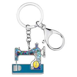 NEWEI Emaille Schlüsselanhänger Nähmaschinen Anhänger Nähbegeisterte Ringe Deko für Damen Mädchen Kinder Tasche Geldbörse Charms Auto Geschenke (Blau) von NEWEI