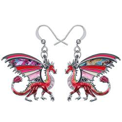 NEWEI Fantasy Emaille Dragons Ohrringe Cute Dragon Geschenke Drache Schmuck Charms für Damen Frauen Mädchen (Rot) von NEWEI