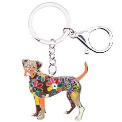 NEWEI Floral Emaille Cute Boxer Hund Schlüsselanhänger Schlüsselring für Damen Frauen Mädchen Tasche Geldbörse Charms (Braun) von NEWEI