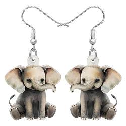 NEWEI Niedliche Acryl Elefanten Ohrringe Baumelnd Elefant Geschenke für Mädchen Damen Elefanten Liebhaber Charms (Grau) von NEWEI