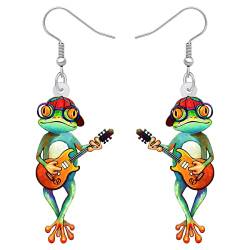 NEWEI Süß Acryl Frosch Ohrringe Hängend Tropfen Für Damen Mädchen Kinder Tier Ornamente Schmuck Deko Charme Geschenk (Gitarre) von NEWEI