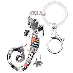 NEWEI Süß Emaille Gecko Schlüsselanhänger Ringe Eidechse Reptil Anhänger Für Frauen Mädchen Kinder Tasche Charms Auto Geschenke (Schwarz) von NEWEI