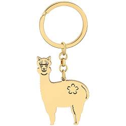 NEWEI Süß Lama Geschenke für Frauen Mädchen Edelstahl Alpaka Schlüsselanhänger Ringe Charms Dekor Handtasche Autozubehör (Vergoldet) von NEWEI