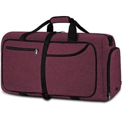 NEWHEY Reisetasche Groß 40L 65L Faltbare Reisetaschen Leichte Sporttasche für männer mit Schuhfach für Weekender Herren Damen Duffel Taschen (Red-65L) von NEWHEY