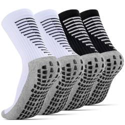 NEWIROVE 2Paar Fußballsocken Kinder Grip Socken Fussball Antirutsch Socken Sportsocken Kinder Trainingssocken kinder Fußballstutzen für 9-12 Jahre Jungen und Mädchen Basketball Laufen,Weiß+Schwarz M von NEWIROVE