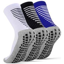 NEWIROVE 3 Paare Fußballsocken Kinder Grip Socken Fussball Antirutsch Socken Sportsocken Kinder Trainingssocken Fußballstutzen für 9-12 Jahre Jungen und Mädchen Basketball Laufen,Weiß+Schwarz+Blau M von NEWIROVE