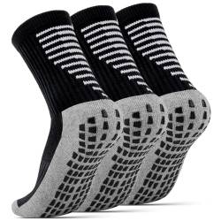 NEWIROVE 3Paar Fußballsocken Kinder Grip Socken Fussball Antirutsch Socken Sportsocken Kinder Trainingssocken kinder Fußballstutzen für 9-12 Jahre Jungen und Mädchen Basketball Laufen, Schwarz M von NEWIROVE