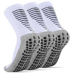 NEWIROVE 3Paar Fußballsocken Kinder Grip Socken Fussball Antirutsch Socken Sportsocken Kinder Trainingssocken kinder Fußballstutzen für 9-12 Jahre Jungen und Mädchen Basketball Laufen,Weiß M von NEWIROVE