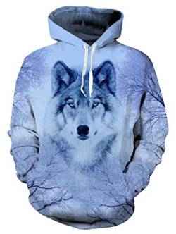 NEWISTAR Herren Hoodie Fleece Hoody Unisex Pullover 3D Wolf Druck Sweatshirt Langarm Sweatjacke Sport Pulli Coole Streetwear Kapuzenpullover Paar Kapuzenjacke mit Kapuze Vintage Kapuzen für Männer XL von NEWISTAR