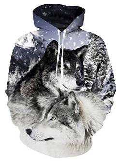 NEWISTAR Herren Hoodie Fleece Hoody Unisex Pullover 3D Wolf Druck Sweatshirt Langarm Sweatjacke Sport Pulli Fun Streetwear Kapuzenpullover Paar Kapuzenjacke mit Kapuze Vintage Kapuzen für Männer M von NEWISTAR