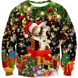 NEWISTAR Herren Ugly Christmas Sweater 3D Titanische Katze Druck Weihnachtspullover Damen Pullover Hässlich Weihnachten Witzig Tops Unisex Bunte XL von NEWISTAR