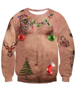 NEWISTAR Jungen Weihnachtpullover 3D Brustbehaarung Gedruckt Pullover Damen Weihnachten Jumper Tops Sweatshirts Bluse M von NEWISTAR