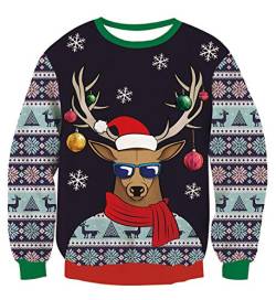 NEWISTAR Unsiex Weihnachten Strickpullover Sweatshirts 3D Gedruckt Weihnachten Jumper Ugly Christmas Pullover Weihnachtself Schwarz L von NEWISTAR